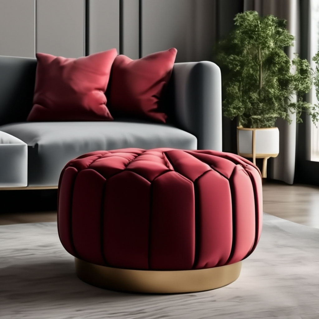 interior pouf, modern interior design, stylish, beautiful, in carmine ...