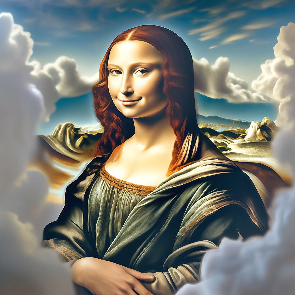 "The face of the Mona Lisa in the sky in the clouds. photorealism ...