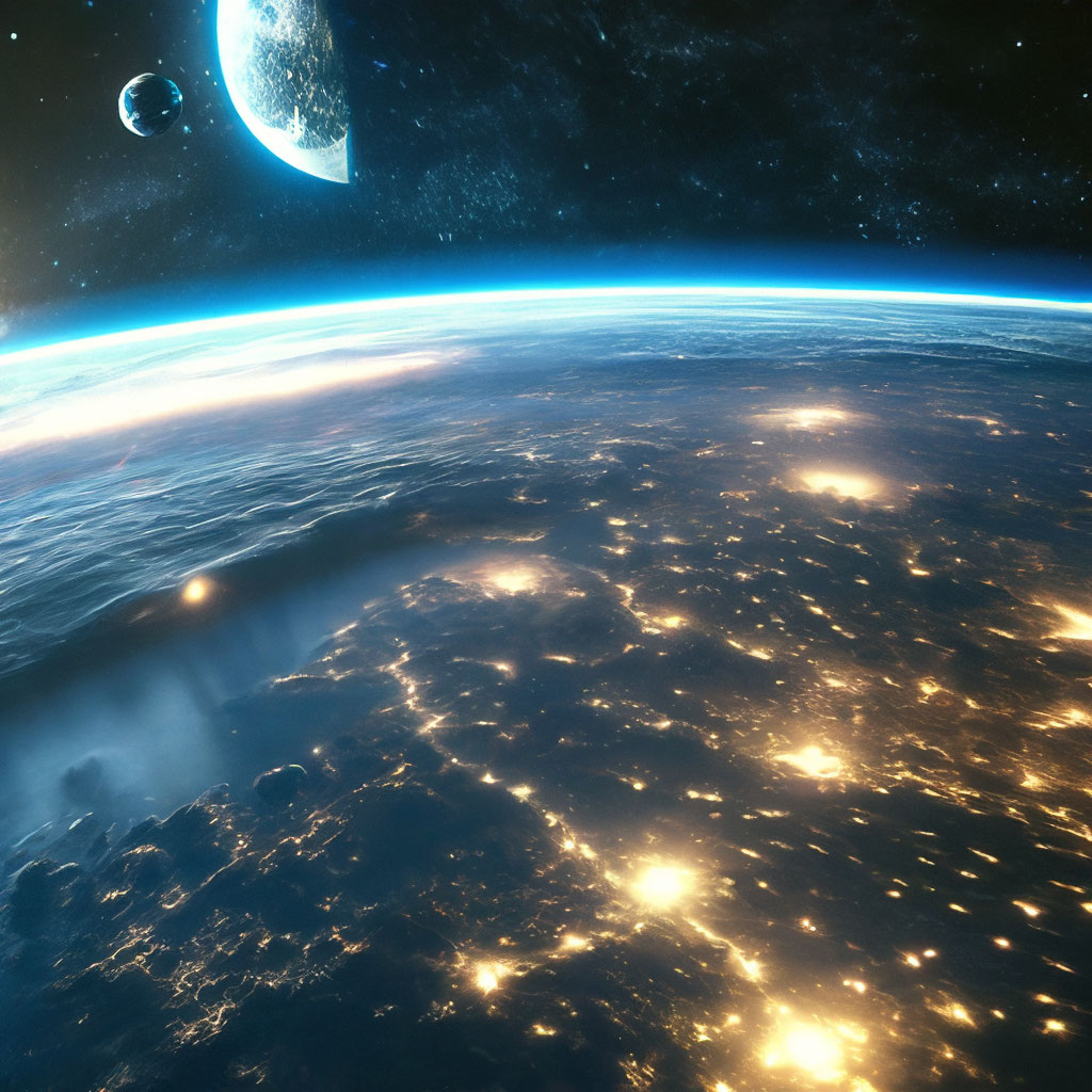 "Planet Earth view from space, around the stars and the moon, view from ...