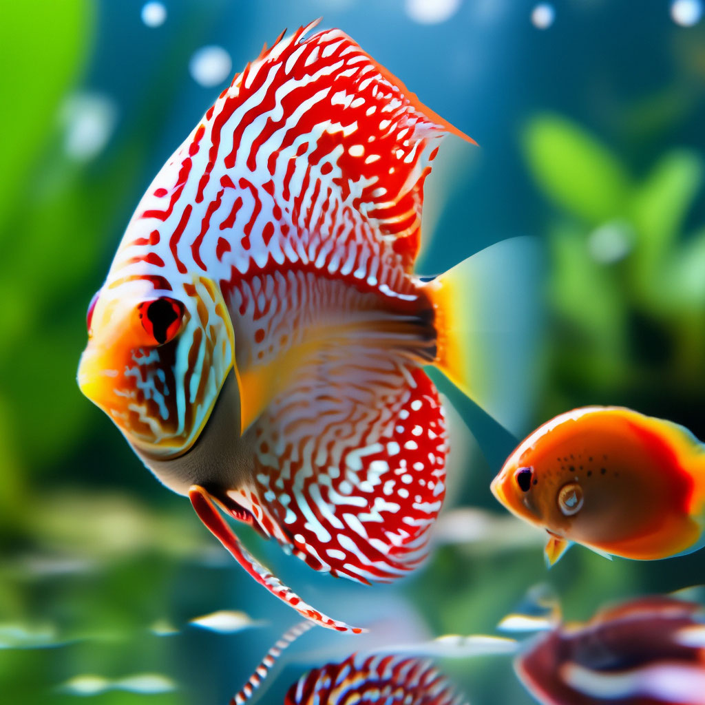 discus fish and small fry near it After birth, the discus fish fry ...