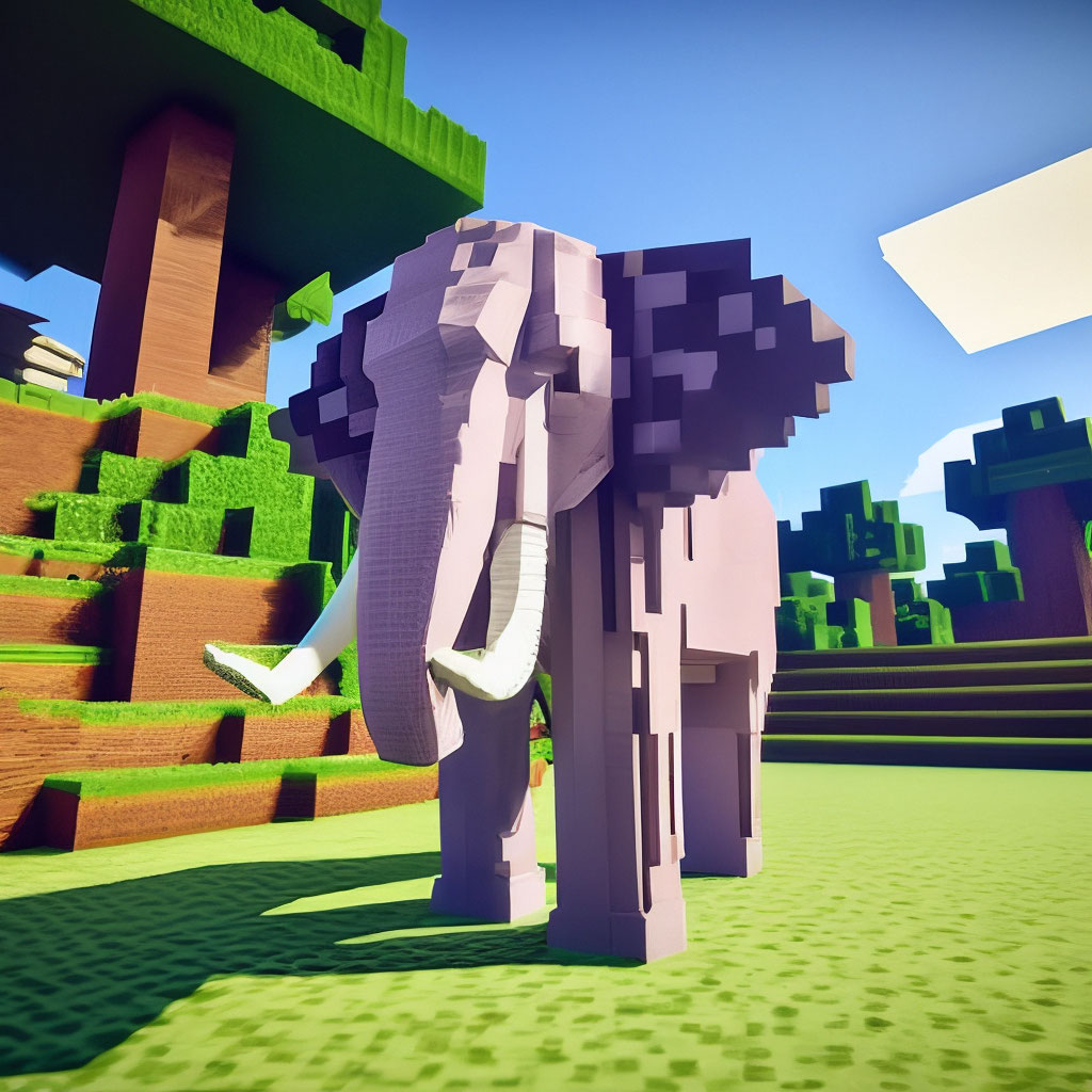 "Elephant, in the style of minecraft" — image created in Shedevrum