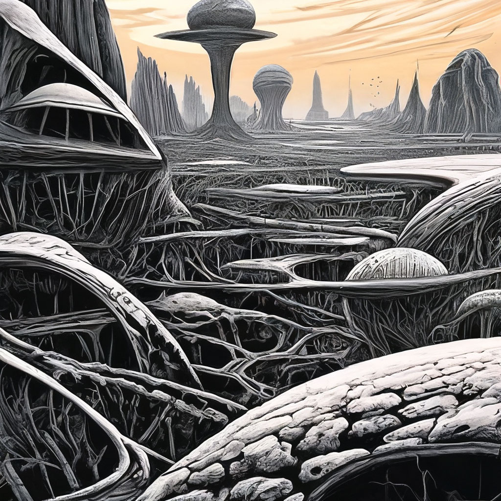 ". the surface of an alien planet is a complex technique: vector ...
