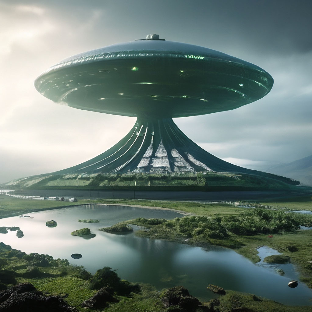 "A huge alien ship that sucks water out of the earth" — image created ...
