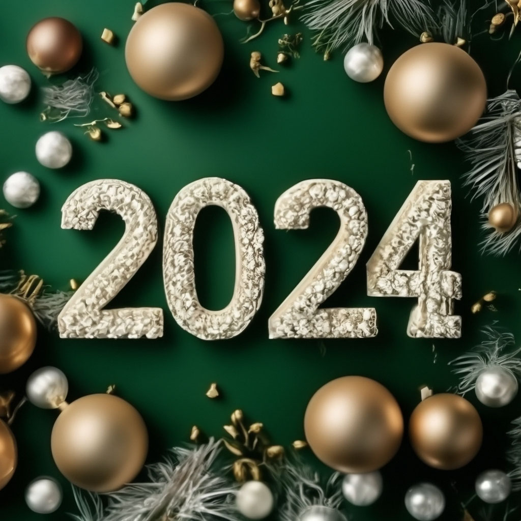"New Year, the inscription 2024 in white on green, New Year's mood ...