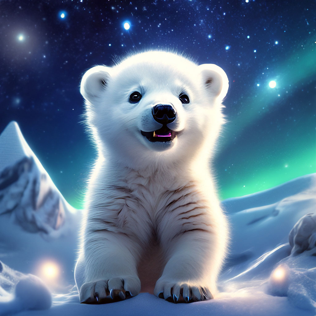 Белый медвежонок любознательный малыш,…» — создано в Шедевруме