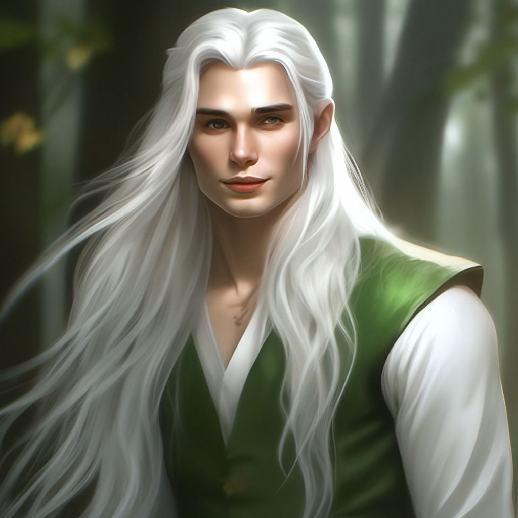"Realistic picture of a handsome guy with long white hair elf" — image ...