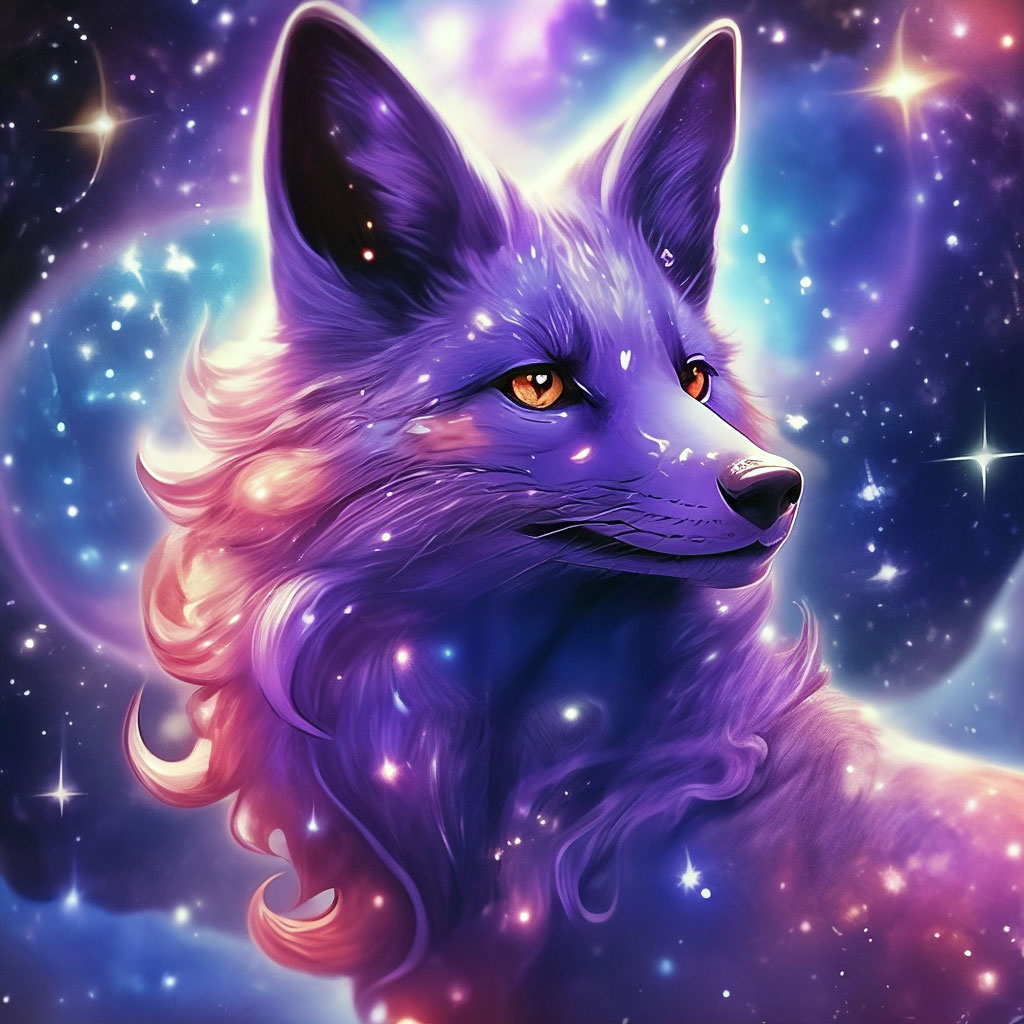 Starry beasts: Purple fox of stars and nebulae on the