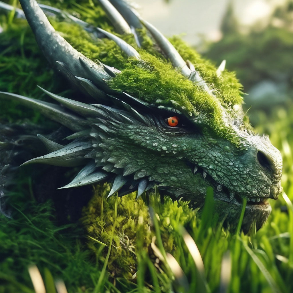 "The dragon that is overgrown with grass, professional photo, 4k ...
