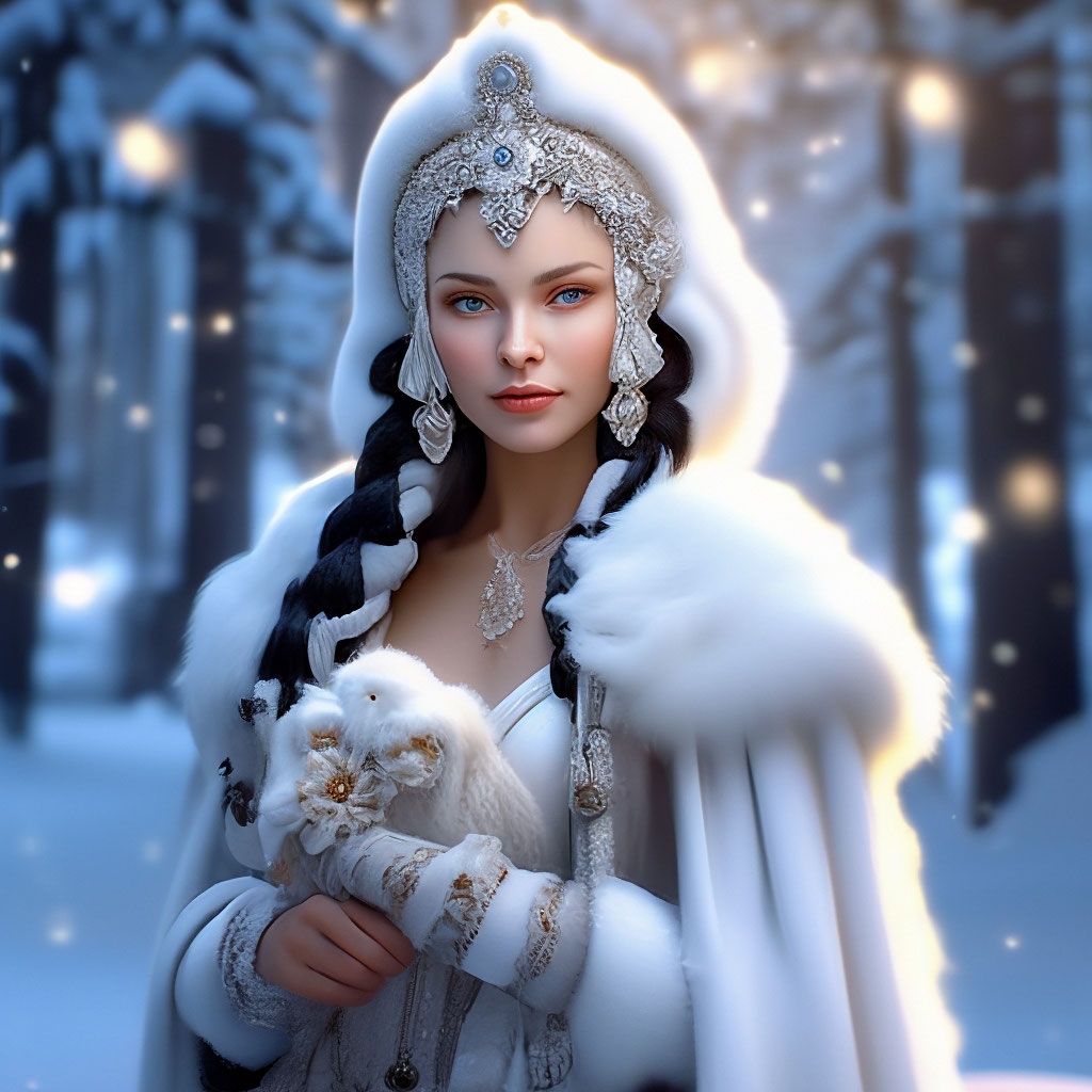 " ️ ️🤍 Russian Russian Snow Maiden in a rich attire, gently white ...