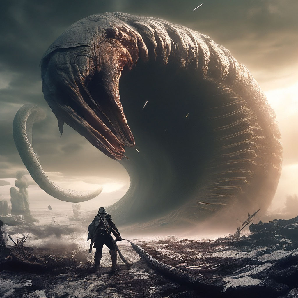 "A huge worm destroyer of worlds devours the planet" — image created in ...