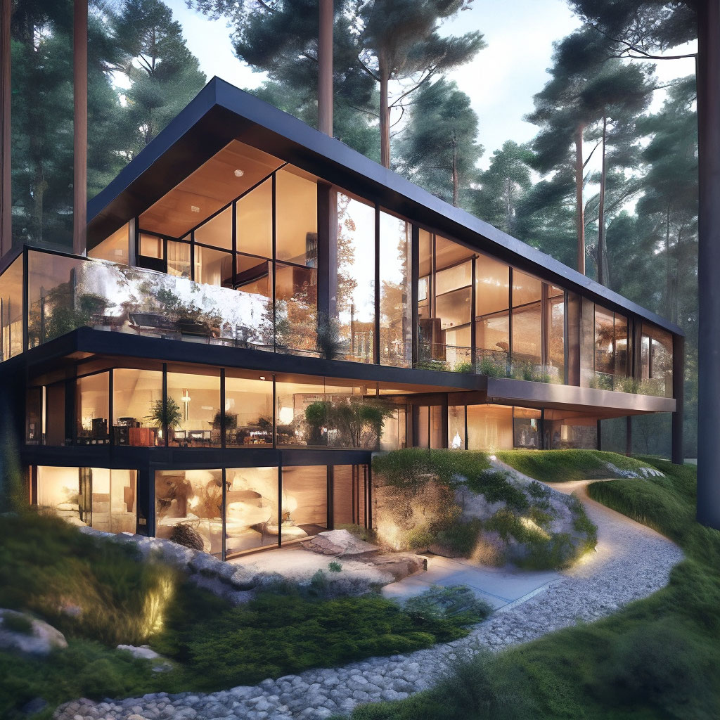 "Dream house with panoramic windows in the forest" — image created in ...