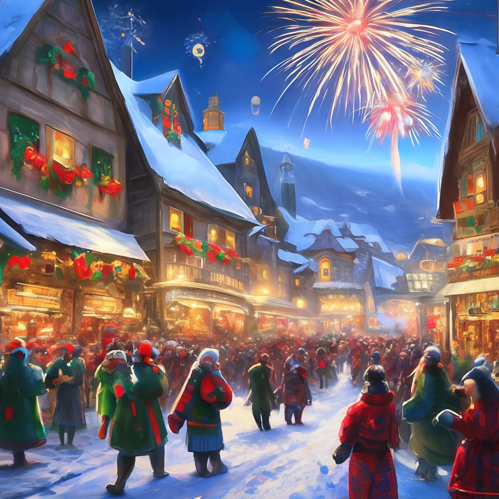 "Village New Year's festivities" — image created in Shedevrum
