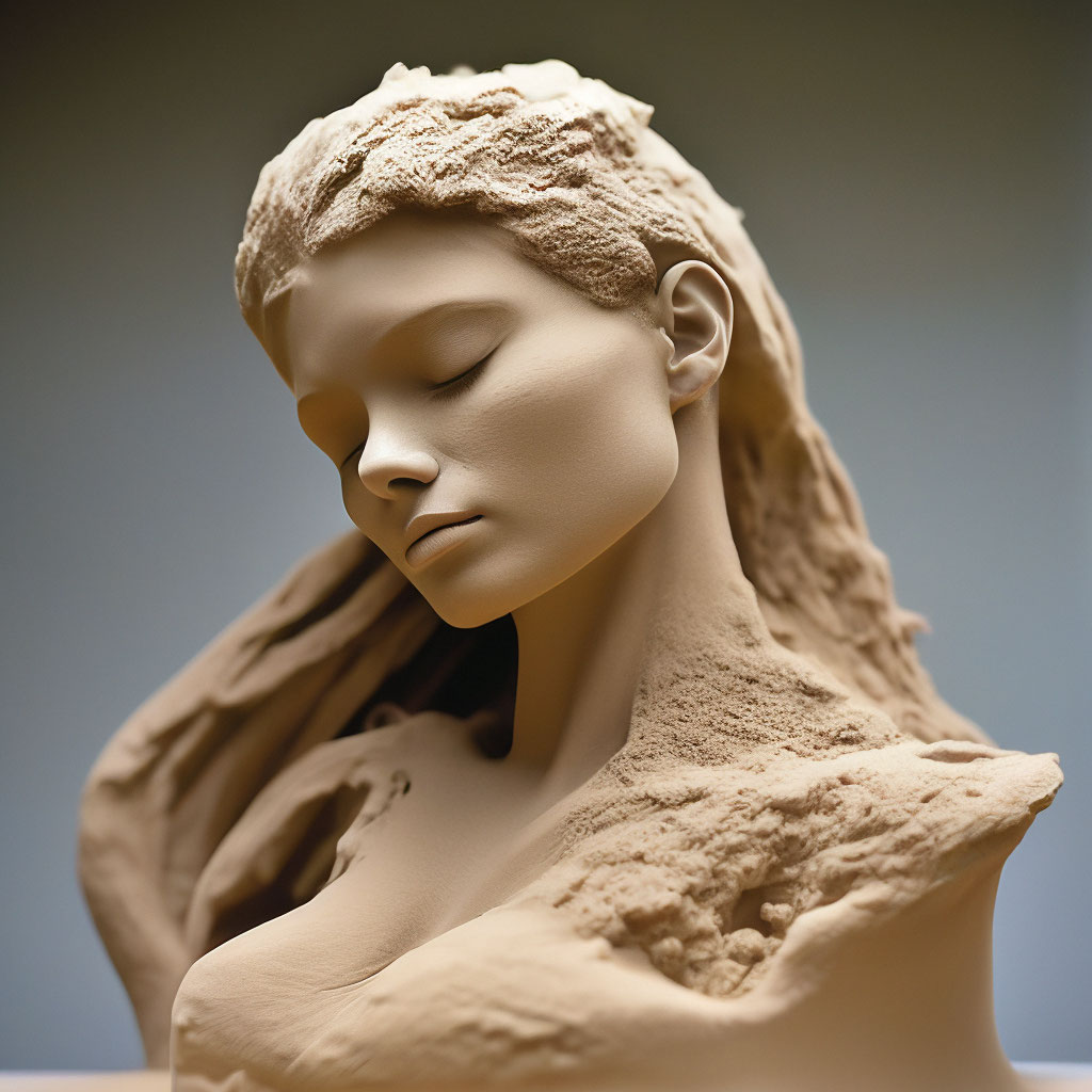 "A sculptural bust of an incredibly beautiful sand girl collapsing(02)
