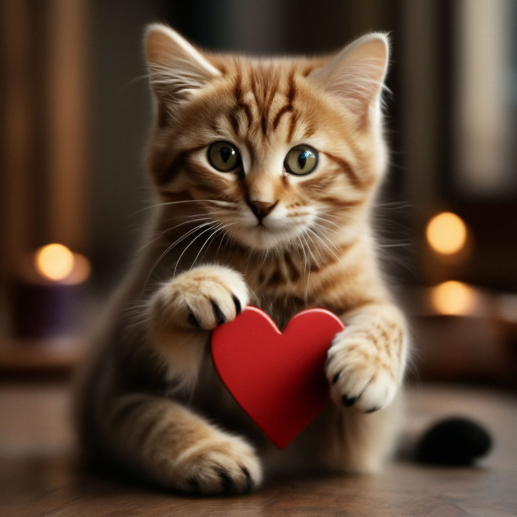 Котик с сердечком в лапках» — создано в Шедевруме