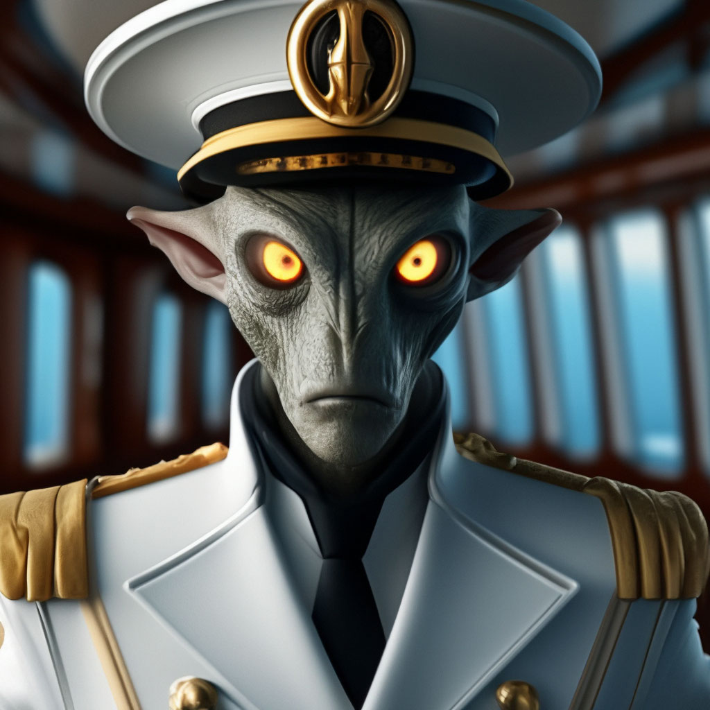 "Alien cruise ship captain in white uniform, high resolution" — image ...