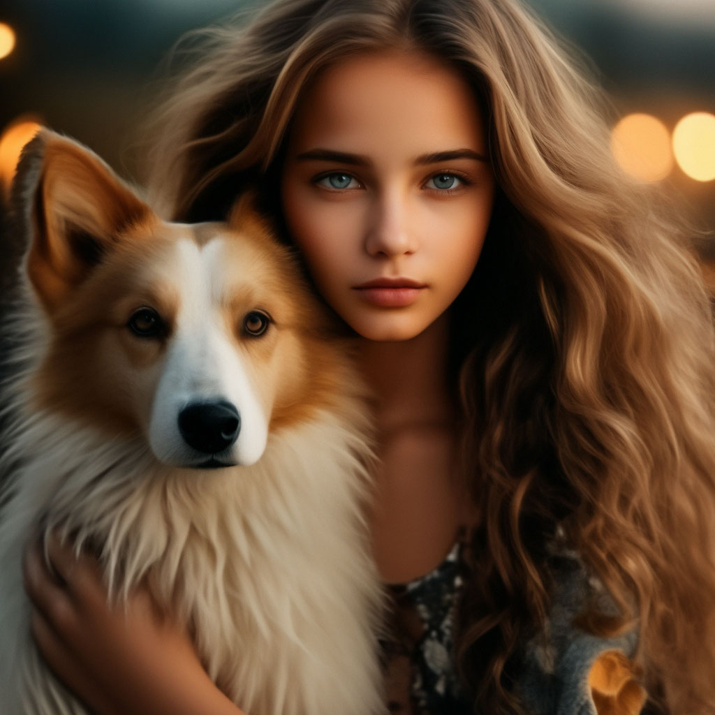 "Girl with a dog, the most beautiful girl in the world" — image created ...