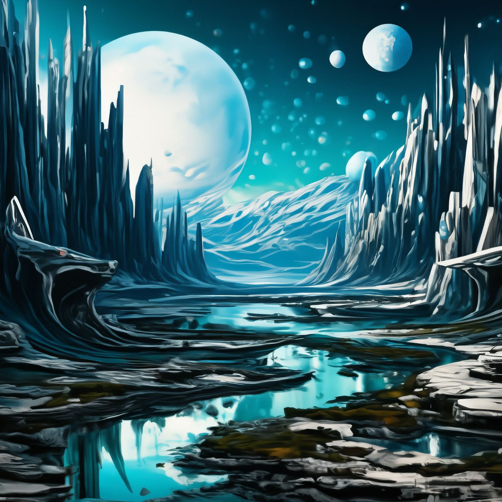 "Alien landscape, drawing, ArtMix, the smallest details, futurism ...