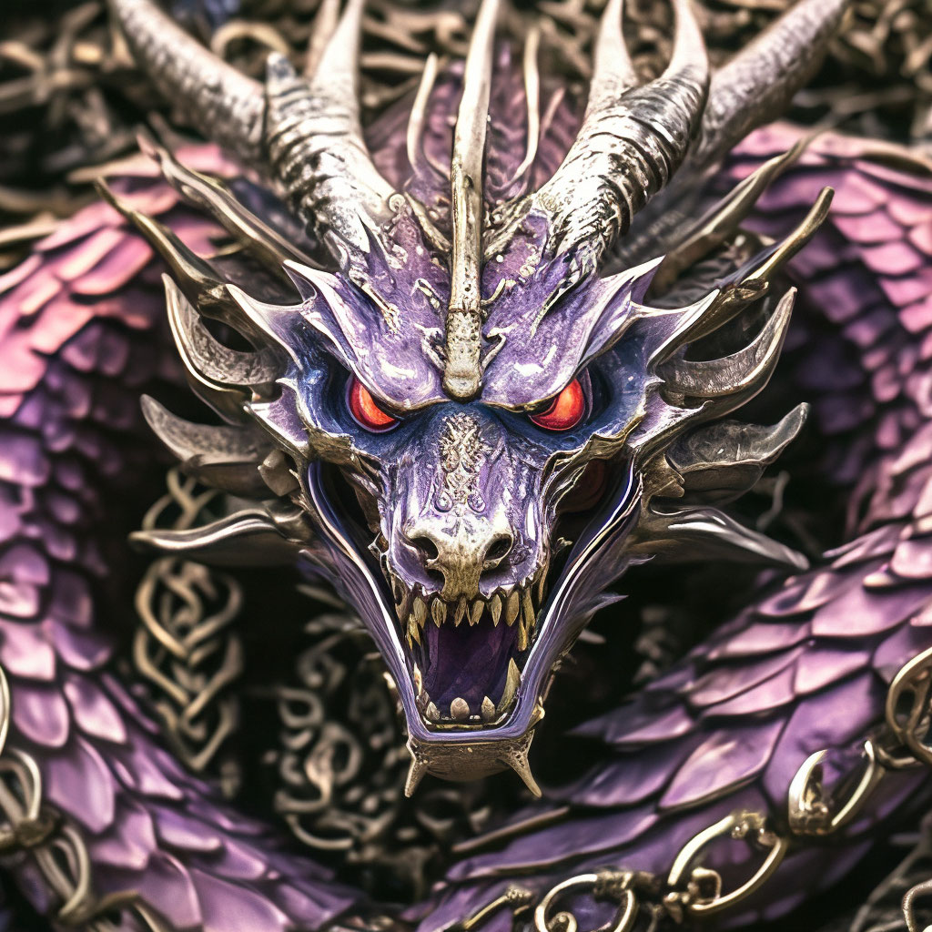 "A dragon in the style of Calavera Katrina. skulls, flames, chains ...