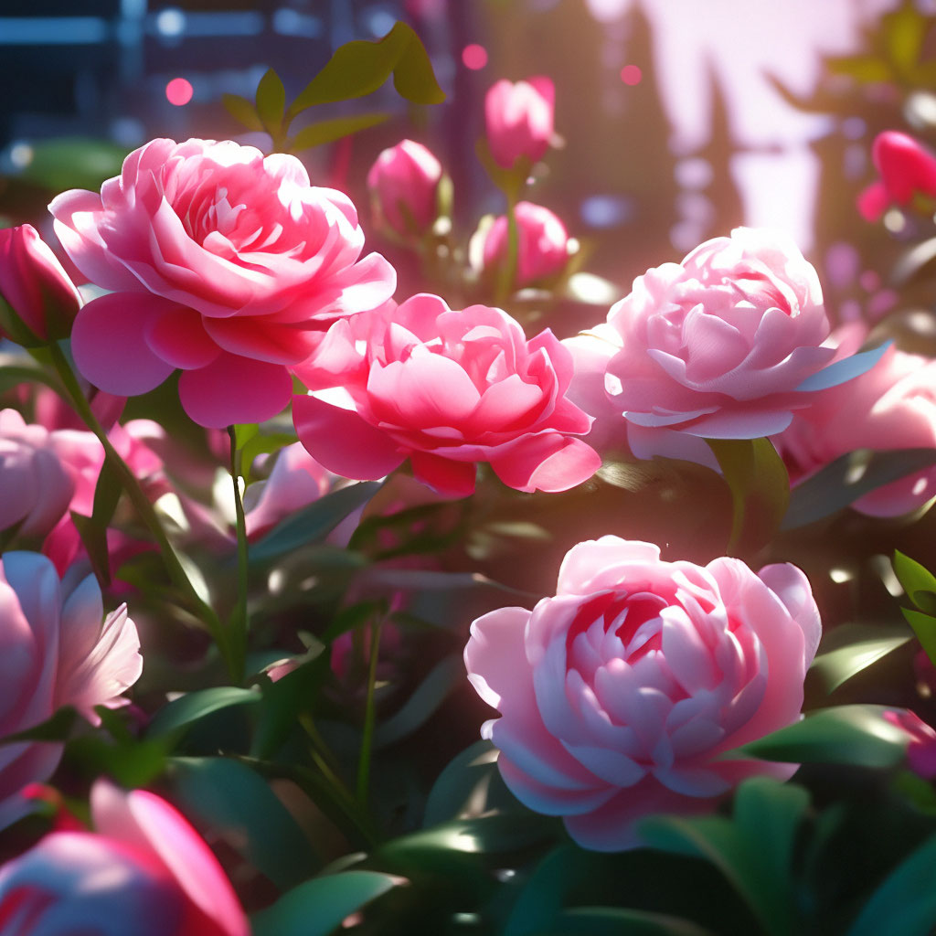 "Blooming garden, roses and peonies, high quality, realistic ...