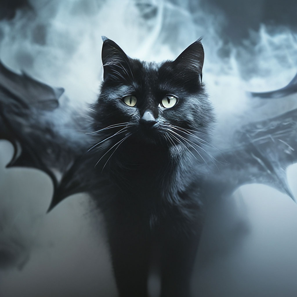 "Count Mriakula Hazy image of a black cat, bat wings, ghost, spirit ...