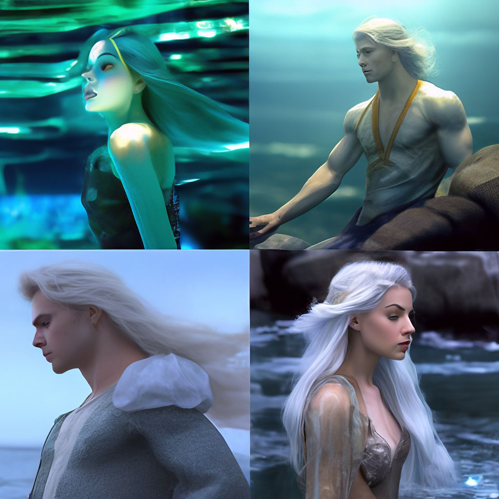My merman, art, full-length, a moment from life, with silver hair and ...