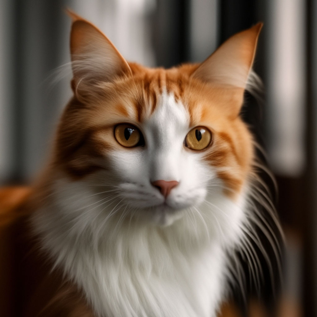 Реалистичная рыже-белая кошка» — создано в Шедевруме
