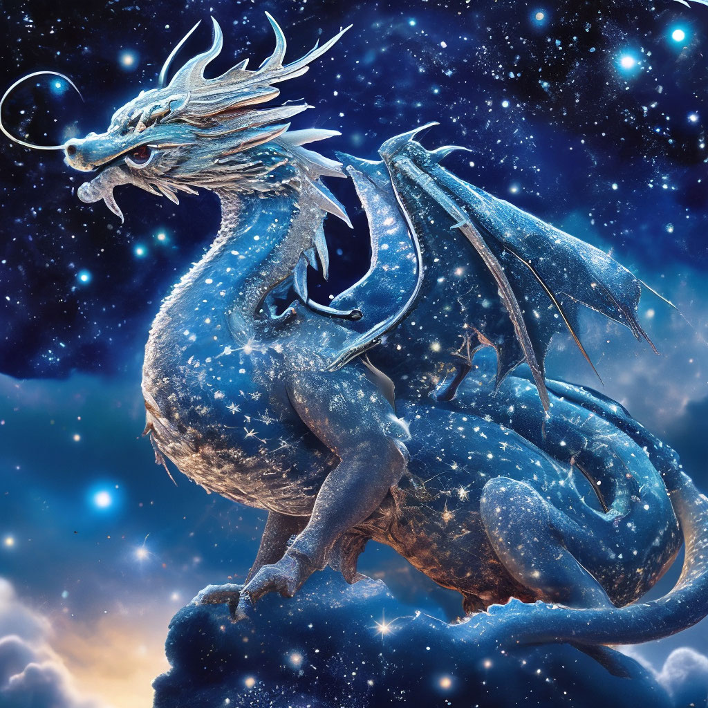 "🤍 A dragon made of stars in the night sky" — image created in Shedevrum