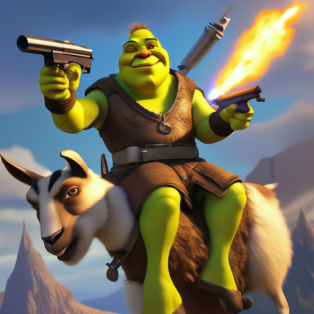 shrek-with-a-gun-rides-on-a-goat-on-arbita-image-created-in-shedevrum