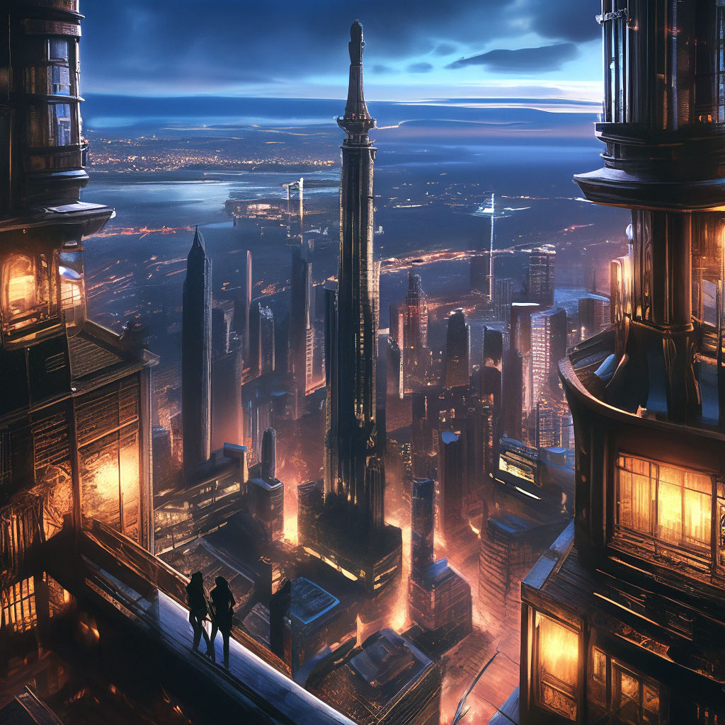"View of the night city from a skyscraper" — image created in Shedevrum