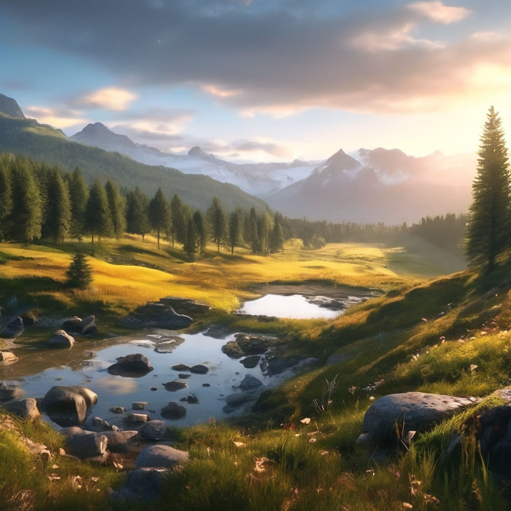"The landscape is realistic, hyperrealism, morning, hyperdetalization ...