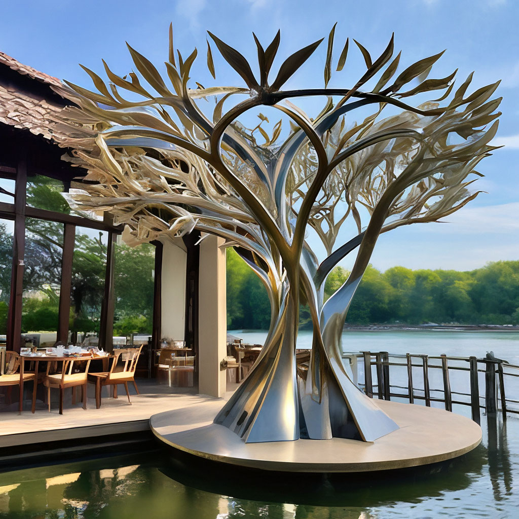 Art Nouveau single sculpture openwork metal pergola of biomorphic shape i