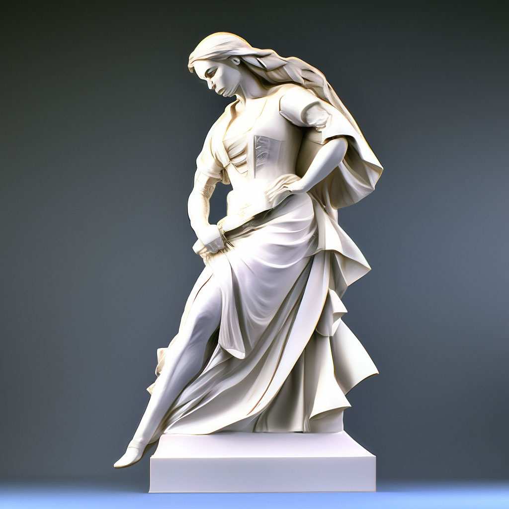 "Elegant white marble sculpture of a beautiful woman ,in the style of ...