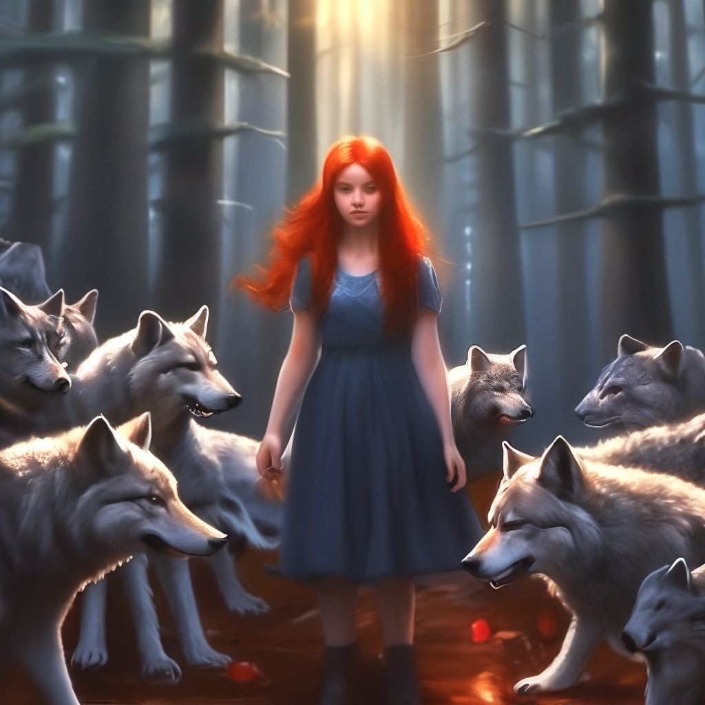 "A cute girl With Red Hair Is Standing in the Forest And A pack of ...