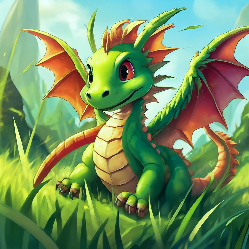 "The grass dragon is cartoonish" — image created in Shedevrum
