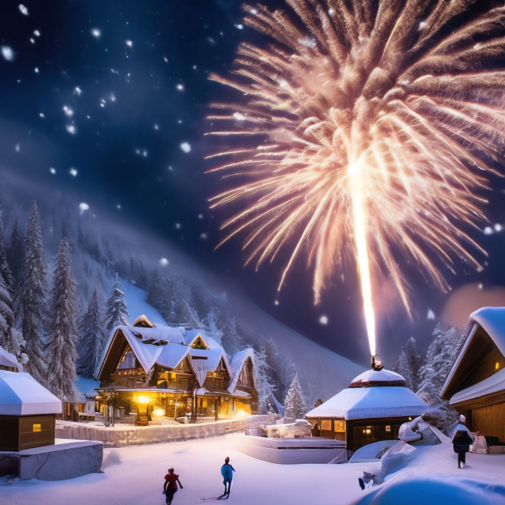 "Surprise snow fireworks for the new year" — image created in Shedevrum