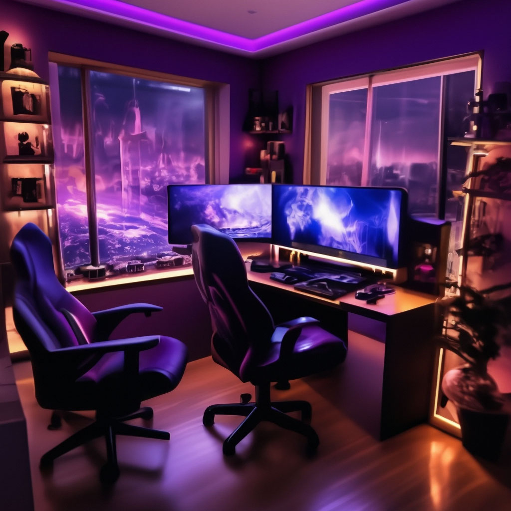"A beautiful purple gamer's room is realistic🥴🥴" — image created in ...