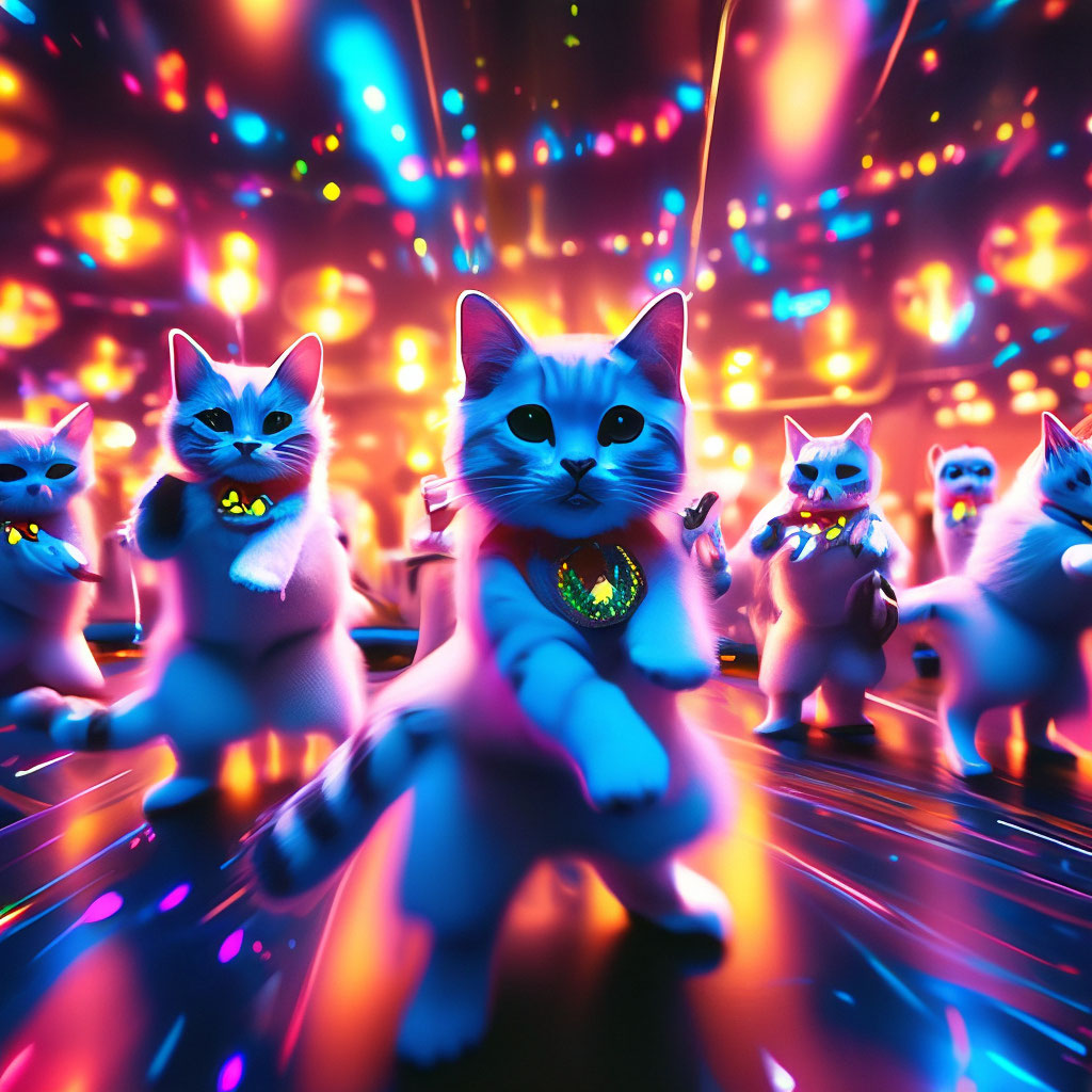 "Cats dancing in a nightclub cool light cool cats" — image created in ...