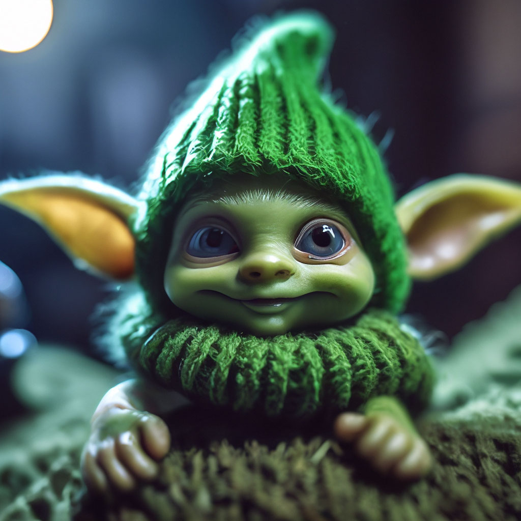 "For @Manilajazz cute green goblin in a green knitted hat looks at the ...