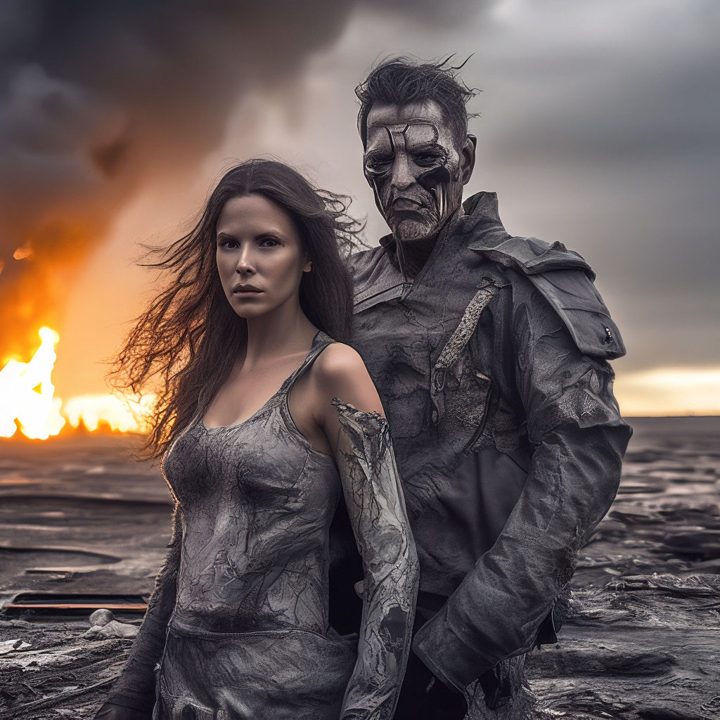 "A gentle beautiful girl and a brutal guy" — image created in Shedevrum