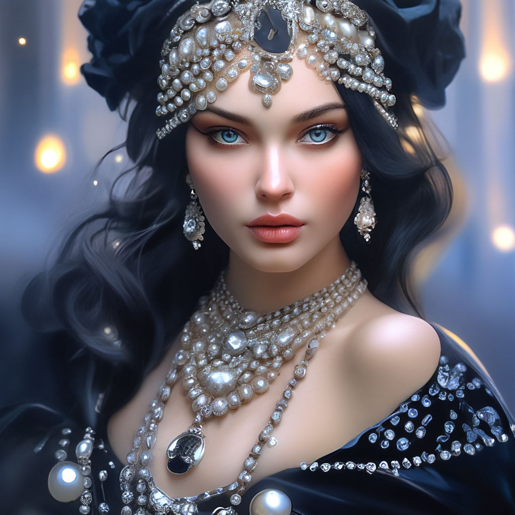 "Portrait 5d pearls, kokoshnik, black diamonds,diamonds,fashion ...