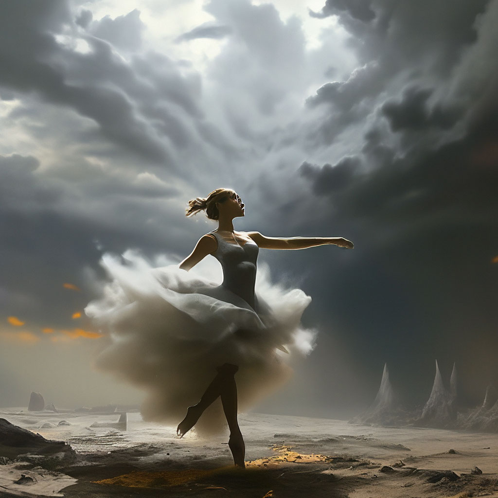 "Ballerina dancing in the clouds" — image created in Shedevrum
