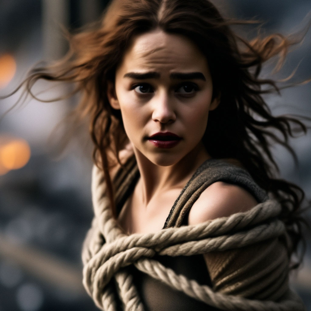 "EmiliaClarke tied up with ropes" — image created in Shedevrum