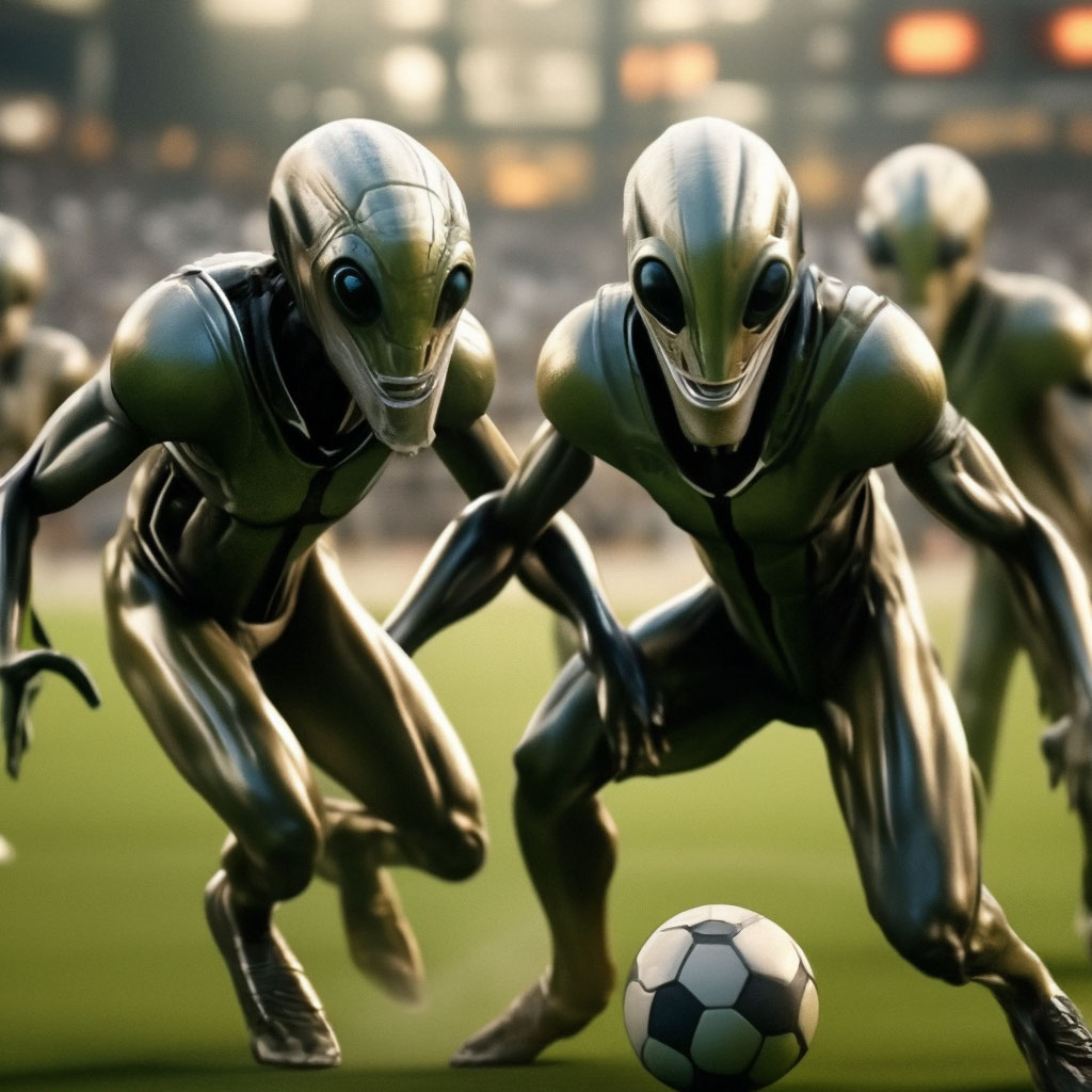 "Aliens playing football, hyperdetalization, professional photo, high ...