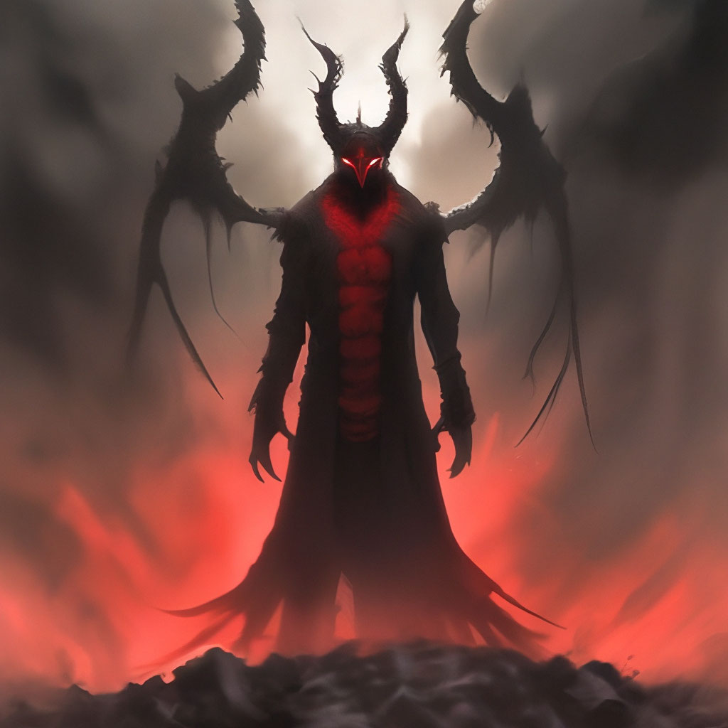 coal demon, black and red, skinny, thin, tall demon, standing in the ...