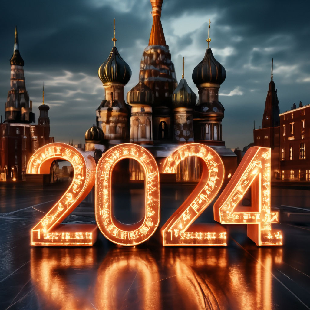 "2 0 2 4 New Year's luminous inscription 2024 on the background of ...