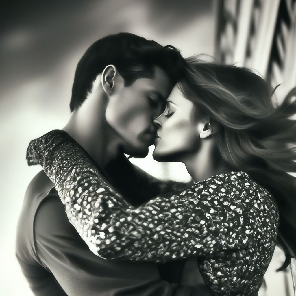 "Passionate kiss in black and white, hugging, fire, passion, high ...