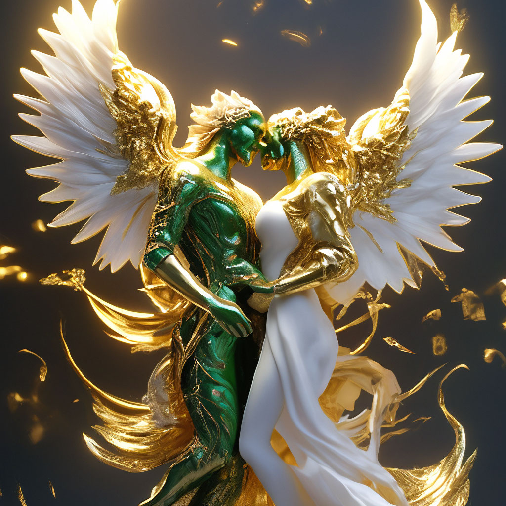 "Couple in love angel and demon, good and evil, angel and demon ...