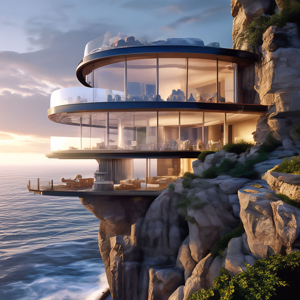 "A house on the edge of a cliff, above a raging sea, fabulous landscape ...