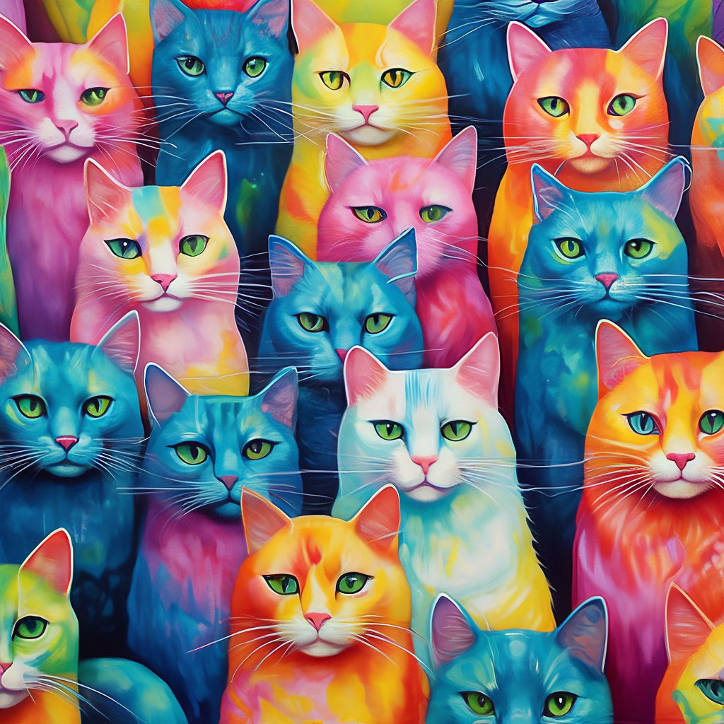Разноцветные коты» — создано в Шедевруме