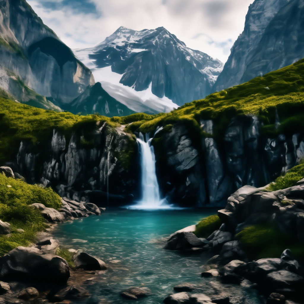 "A mountain waterfall falling into the purest lake is a fantastically ...